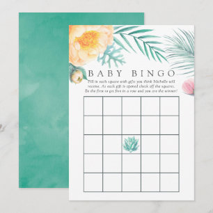Tropical Mint Blommigt Summer Baby Shower Bingo Inbjudningar