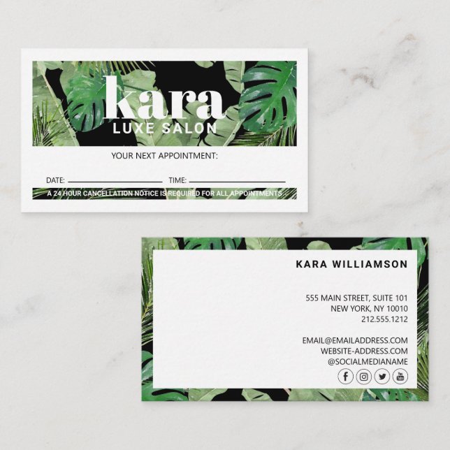 Tropical Modern Boutique Salon Black Möte Lojalitetskort (Fram/baksida)