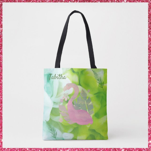 Tropical Modern Rosa Flamingo och Handflatan Tote  Tygkasse (Skapare uppladdad)