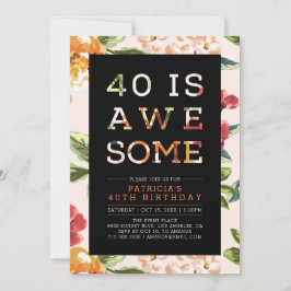 Tropical Modern Typography 40 Birthday Party Inbjudningar