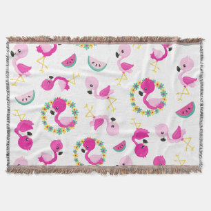 Tropical Mönster, Flamingos, Watermelons, Flowers Filt