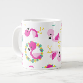 Tropical Mönster, Flamingos, Watermelons, Flowers Jumbo Mugg