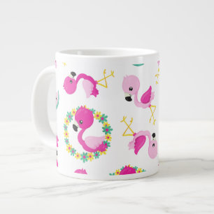 Tropical Mönster, Flamingos, Watermelons, Flowers Jumbo Mugg