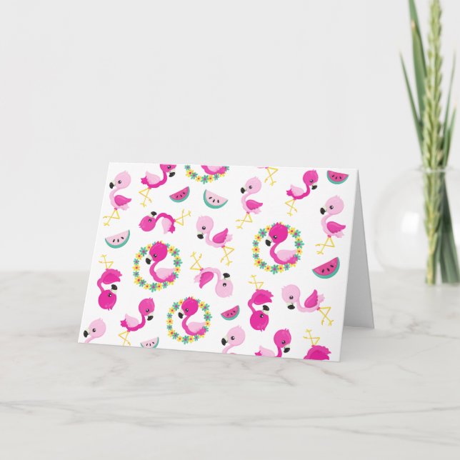 Tropical Mönster, Flamingos, Watermelons, Flowers Kort (Framsida)