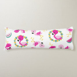 Tropical Mönster, Flamingos, Watermelons, Flowers Kroppskudde