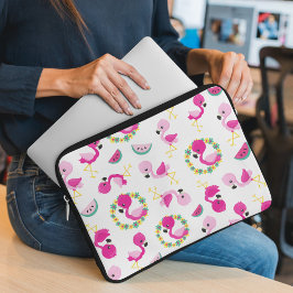 Tropical Mönster, Flamingos, Watermelons, Flowers Laptop Fodral