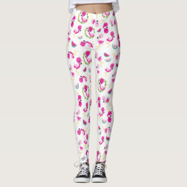 Tropical Mönster, Flamingos, Watermelons, Flowers Leggings