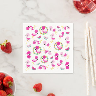 Tropical Mönster, Flamingos, Watermelons, Flowers Pappersservett