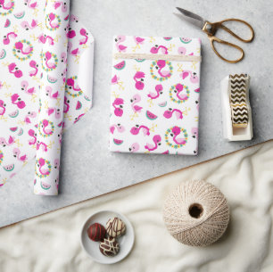 Tropical Mönster, Flamingos, Watermelons, Flowers Presentpapper