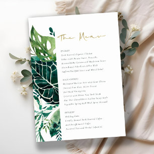 Tropical Monstera Grönt Foliage Bröllop Menu Meny