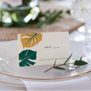 Tropical Monstera Gult   BRÖLLOP BORD STÄLLE Placeringskort
