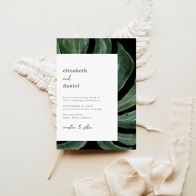 Tropical Monstera Leaf Destination Wedding Inbjudningar (Skapare uppladdad)