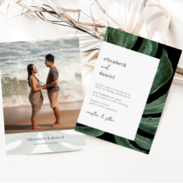 Tropical Monstera Leaf Destination Wedding Photo Inbjudningar
