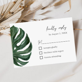Tropical Monstera Leaf Minimal Wedding  OSA Kort