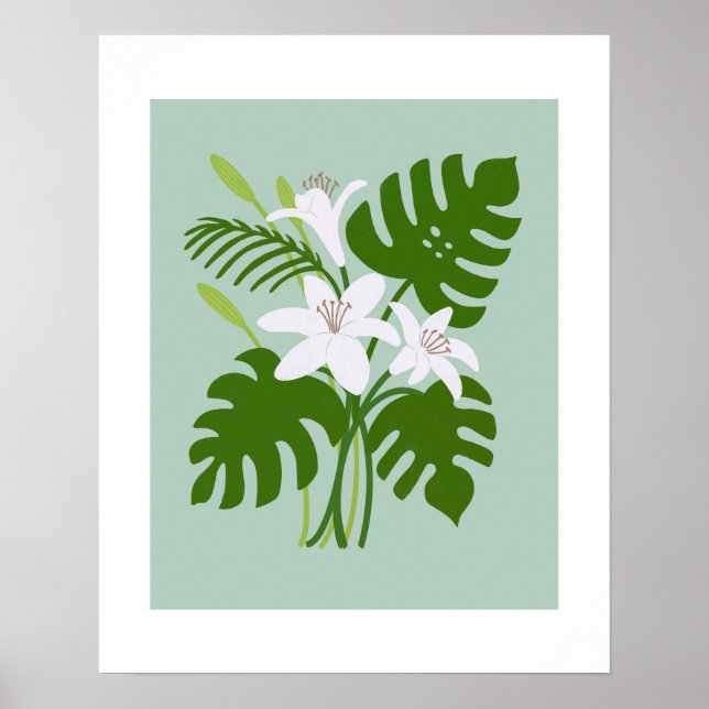 Tropical Monstera Lily Bouquet Poster (Framsidan)
