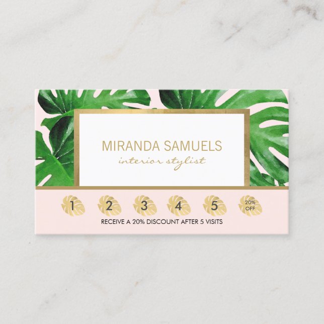 Tropical Monstera Löv Rosa Loyalty Lojalitetskort (Framsida)