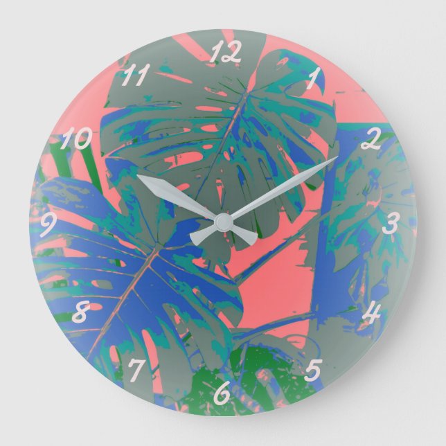 Tropical Monstera Löv Stor Klocka (Framsida)