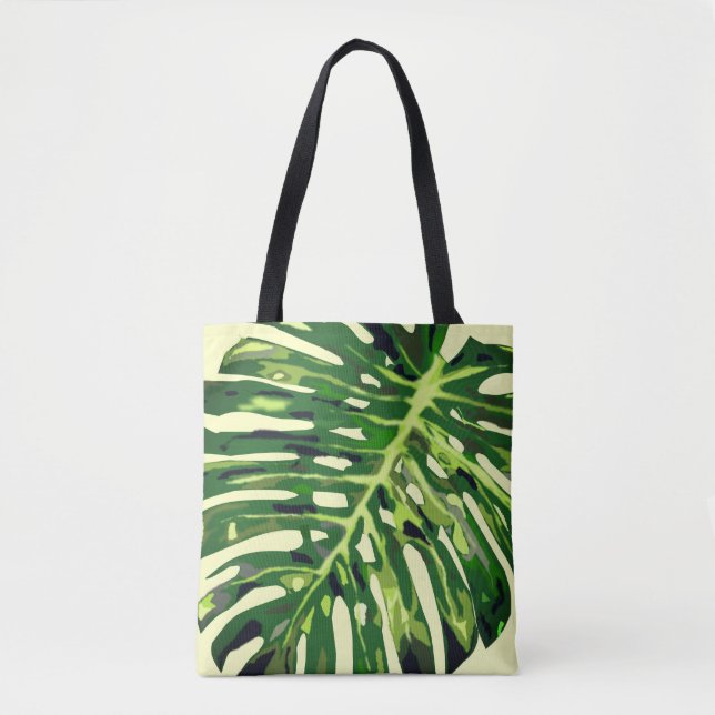 Tropical Monstera Löv Tote of Ctossbody Bag Tygkasse (Framsida)