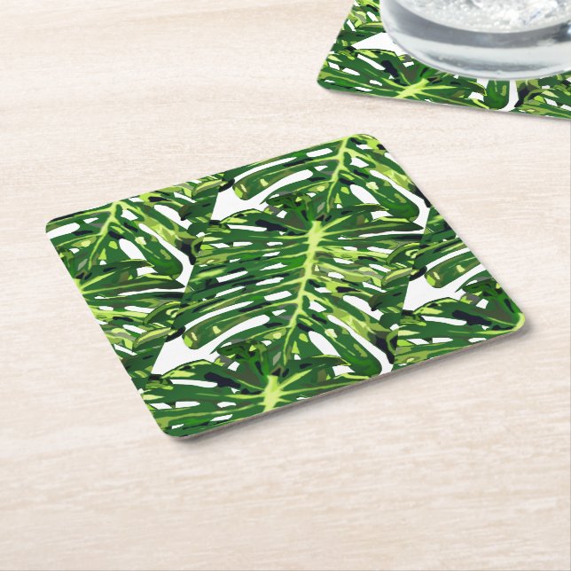 Tropical Monstera Löv Underlägg Papper Kvadrat (Vinklad)