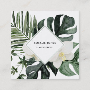 Tropical Monstera Löv Watercolor Greenery Fyrkantigt Visitkort