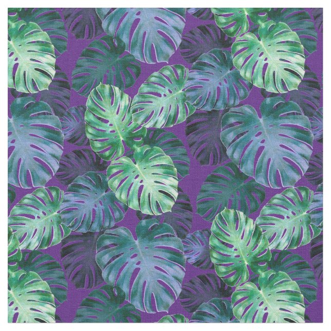 Tropical Monstera Lövs Fabric Tyg (Närbild)