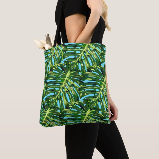 Tropical Monstera Tote Bag eller Crossbody Bag Tygkasse (Närbild)