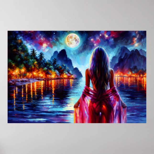 Tropical moonlit fantasy woman in paradise poster (Framsidan)