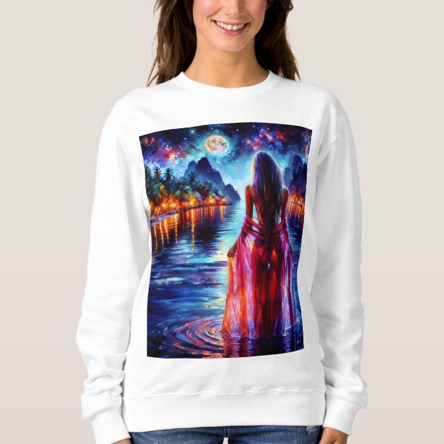 Tropical moonlit fantasy woman in paradise t shirt (Framsida)