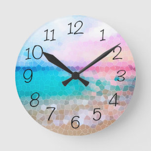 Tropical Morgon Sunrise Stain Glass Beach Rund Klocka