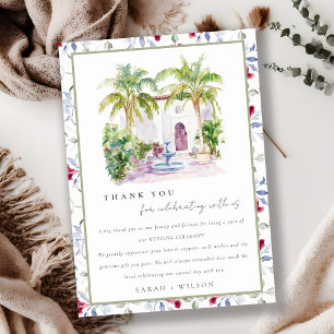 Tropical Moroccan Courtyard Watercolor Bröllop Tack Kort
