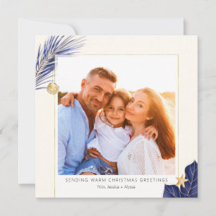 Tropical Navy Blue and Guld Greenery Photo Julkort