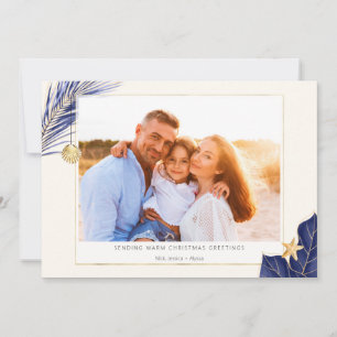 Tropical Navy Blue and Guld Greenery Photo Julkort