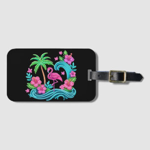 Tropical Neon Flamingo Bagagebricka