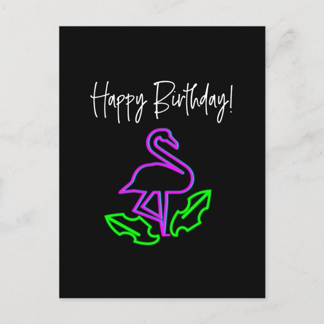 Tropical Neon Flamingo Bright Birthday Vykort (Framsida)