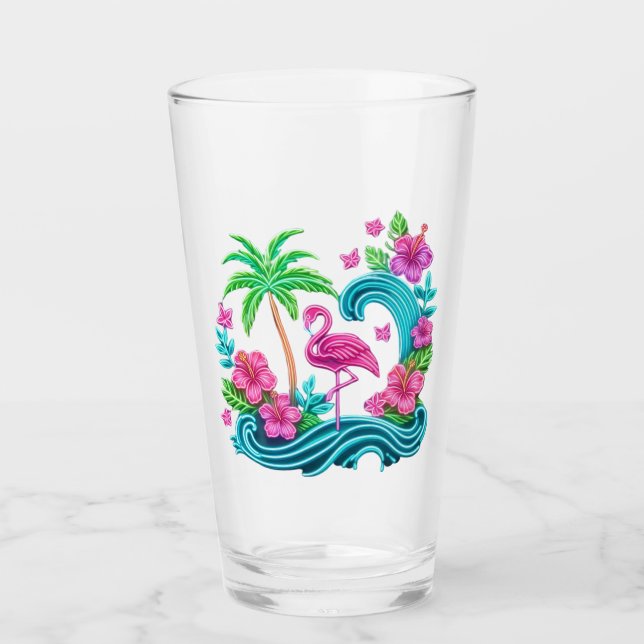 Tropical Neon Flamingo Glaskopp (Framsida)