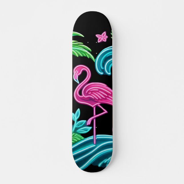 Tropical Neon Flamingo Mini Skateboard Bräda 18,5 Cm (Framsida)