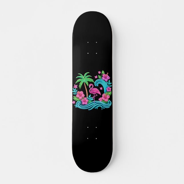 Tropical Neon Flamingo Mini Skateboard Bräda 18,5 Cm (Framsida)