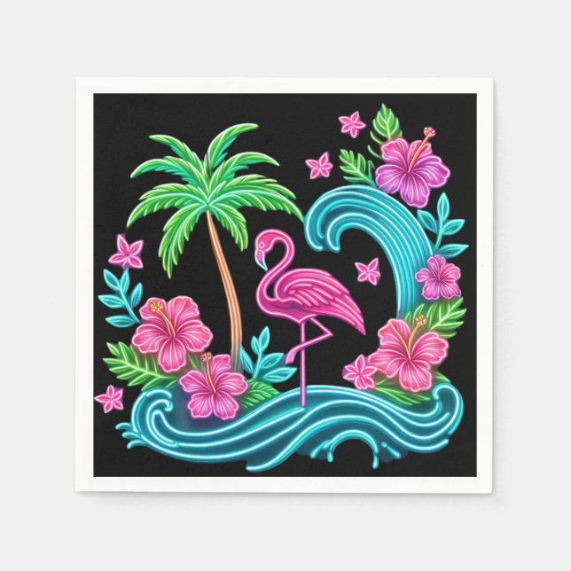 Tropical Neon Flamingo Pappersservett (Framsidan)