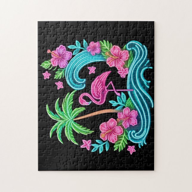 Tropical Neon Flamingo Pussel (Vertikal)