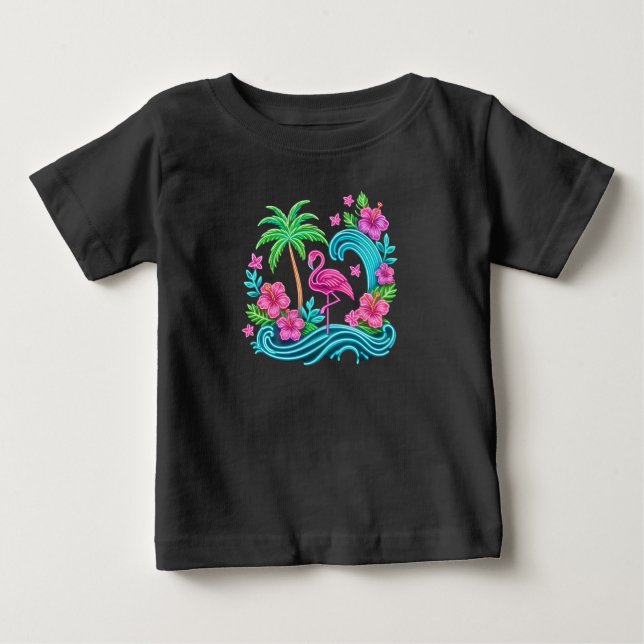 Tropical Neon Flamingo T Shirt (Framsida)