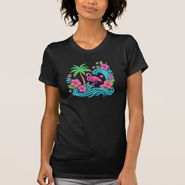 Tropical Neon Flamingo T Shirt (Framsida)