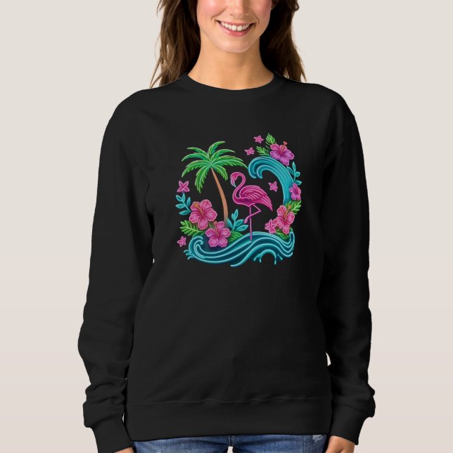 Tropical Neon Flamingo T Shirt (Framsida)