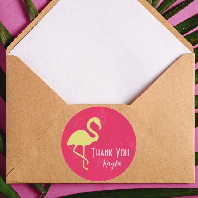 Tropical Neon Flamingo Tack Runt Klistermärke (Skapare uppladdad)
