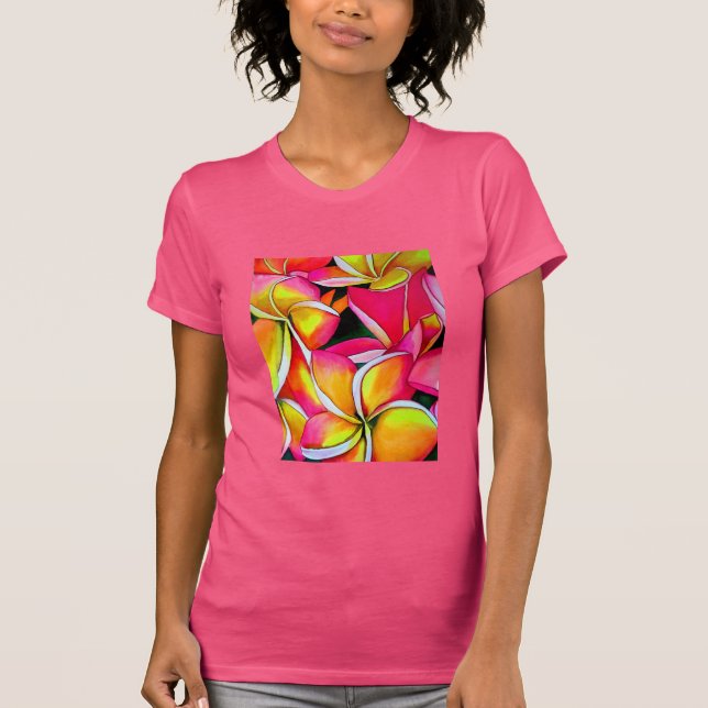 Tropical Neon Frangipani-blomskonst T Shirt (Framsida)