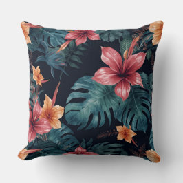 Tropical Night Blooms Vibrant Botanical Pattern Kudde