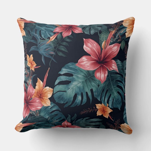 Tropical Night Blooms Vibrant Botanical Pattern Kudde (Framsida)