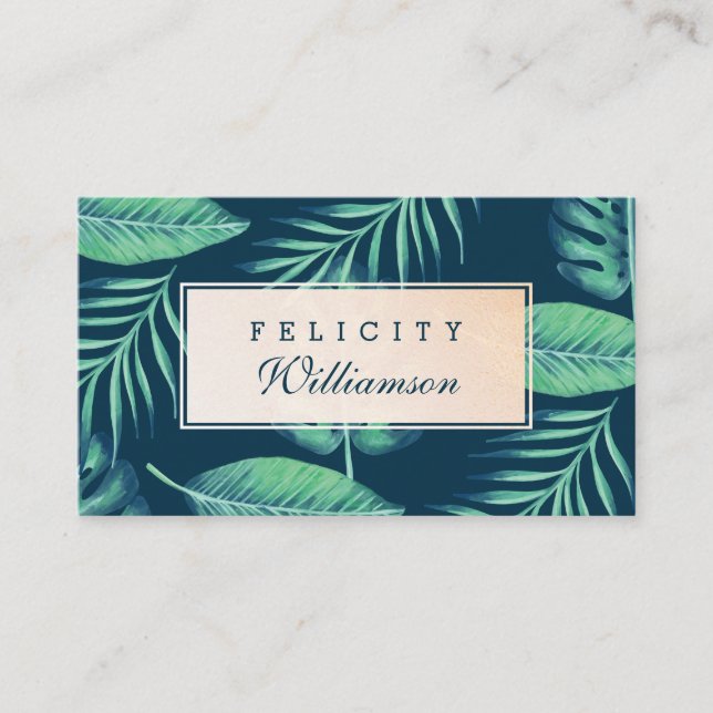 Tropical Oasis Watercolor Handflatan Löv & Foliage Visitkort (Framsida)