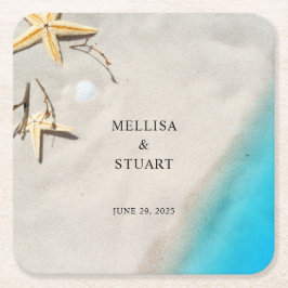 Tropical ocean sand starfish summer beach wedding  underlägg papper kvadrat