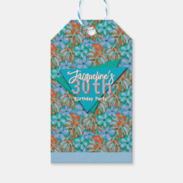 Tropical Orange and Blue Floral Birthday Presentetikett