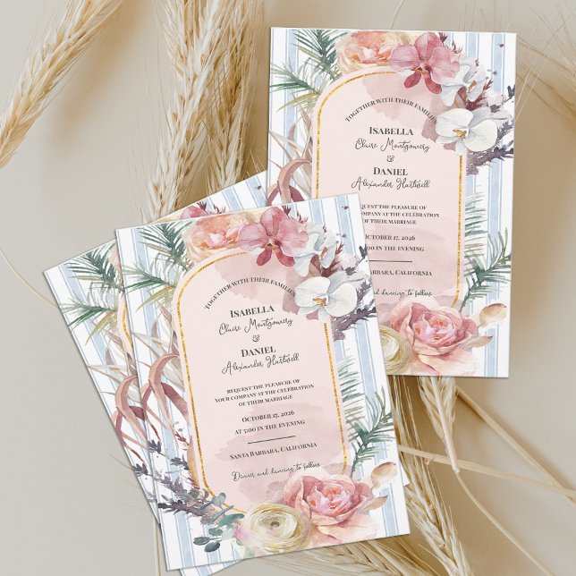 Tropical Orchid Arch Floral Destination Wedding  Inbjudningar (Tropical Orchid Arch Wedding Invitation | Blush Floral Destination Beach Wedding Invite)